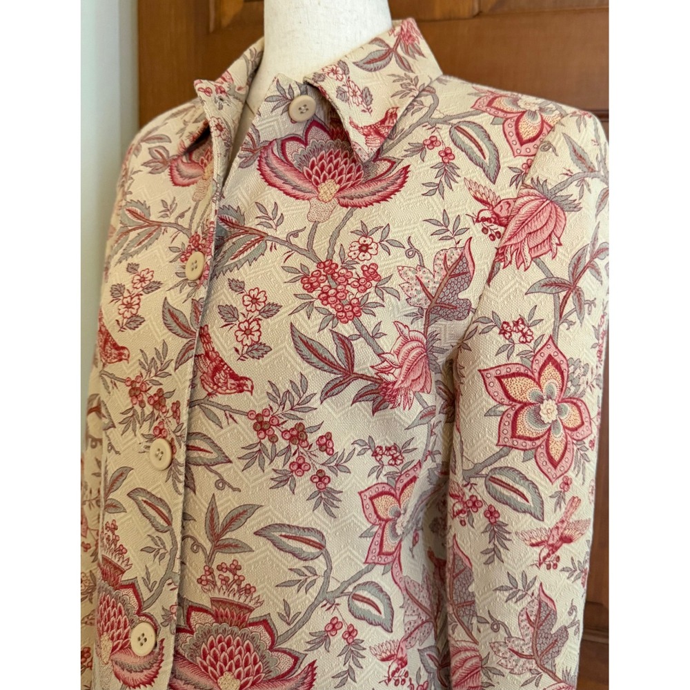VTG‎ Talbots Petites Floral Blazer Womens Size 2 Cotton Silk Button-Up Career